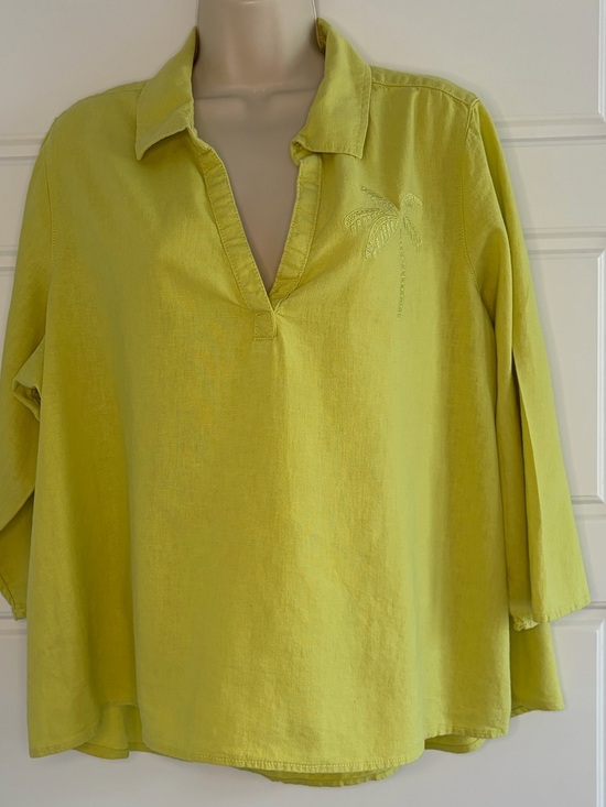 Calypso St. Barth Tops - Calypso St. Barth Linen Blend Tunic Top Coastal Resort Shirt Lemon Lime Size 1X